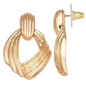 Napier Ribbed Doorknocker Gold Tone Earrings / Gold plated Earrings Doorknockers